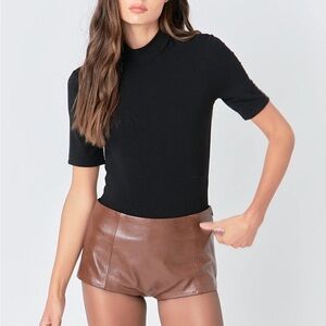 Grey Lab Brown Leather Shorts